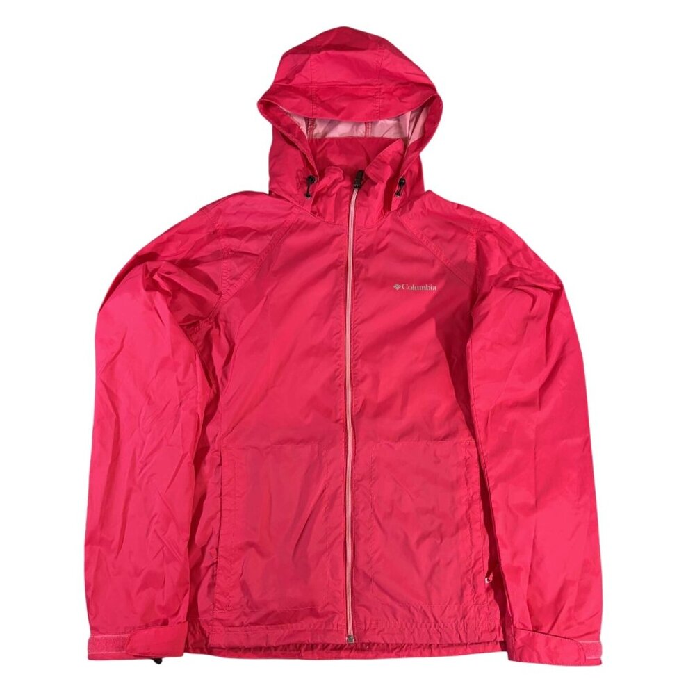 Columbia Womens Lightweight Waterproof Hooded Zfipper Jacket Pink Nylon Large